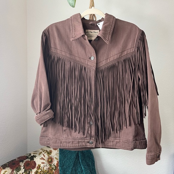 Brown fringe cowboy denim jacket - Picture 1 of 12